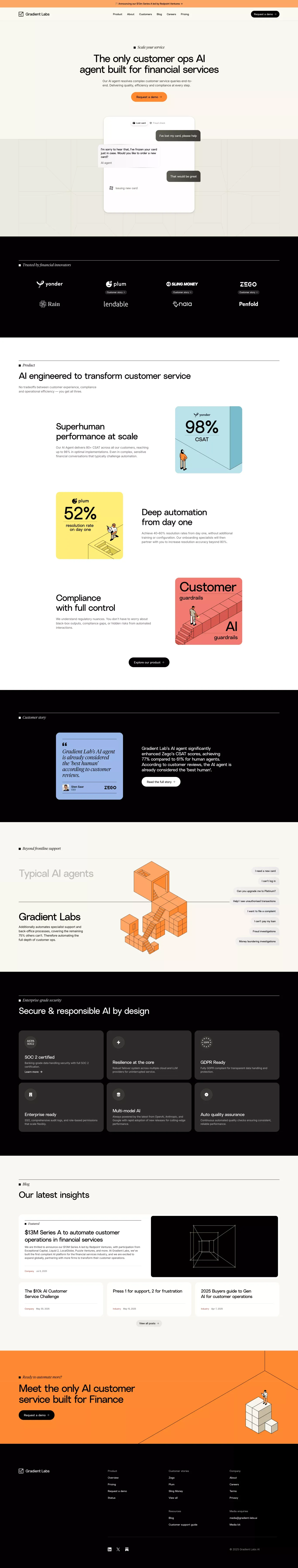 Gradient Labs Â· The only customer ops AI agent built for financial services - Landing design