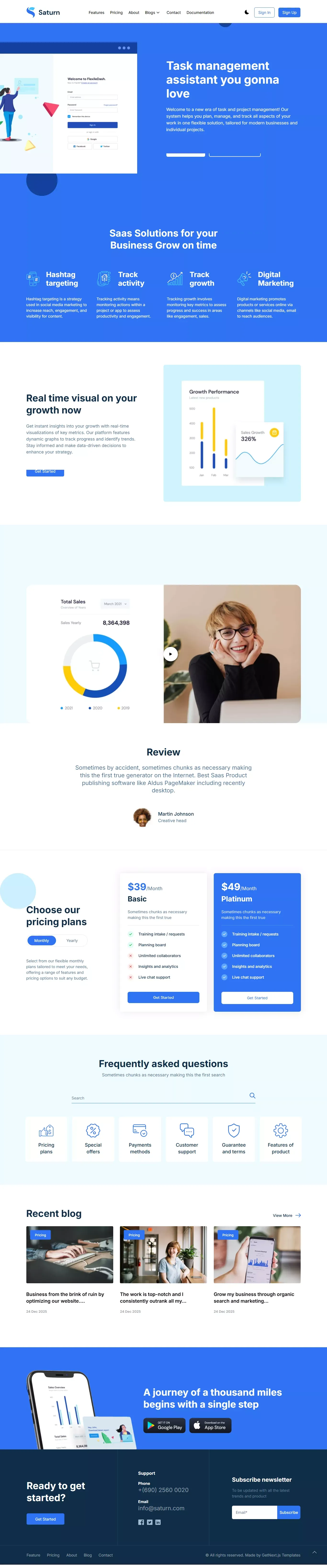 Saturn Pro - NextJS Website Template for Team Management Platforms - Template design