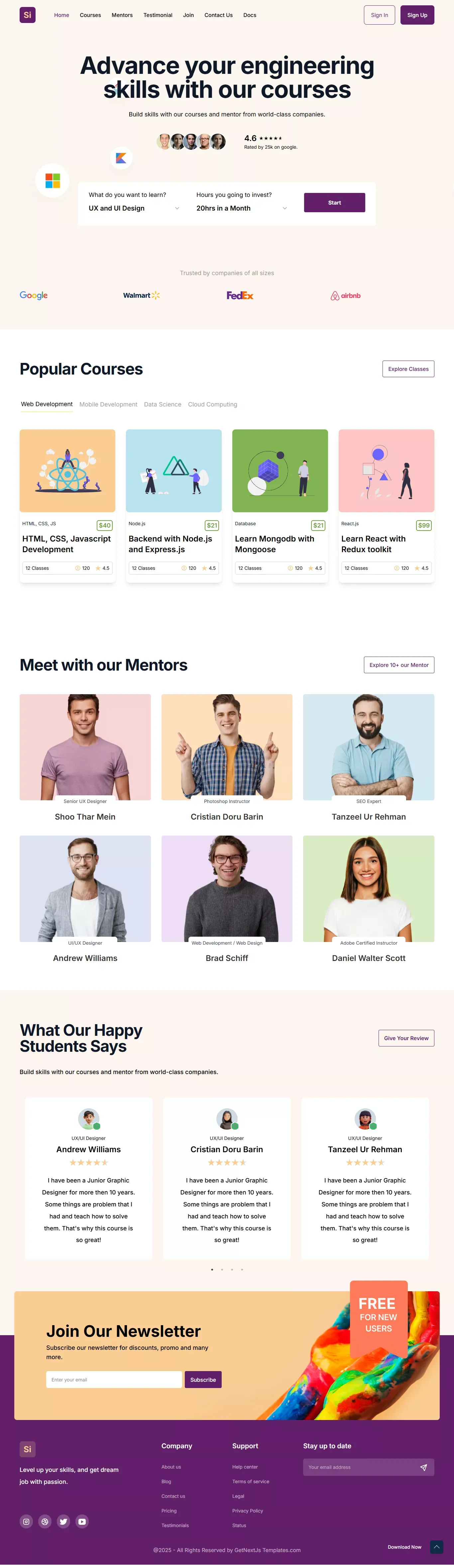 Si Educational NextJs Free Landing Page Template Based On Tailwind & Headless UI - Landing design