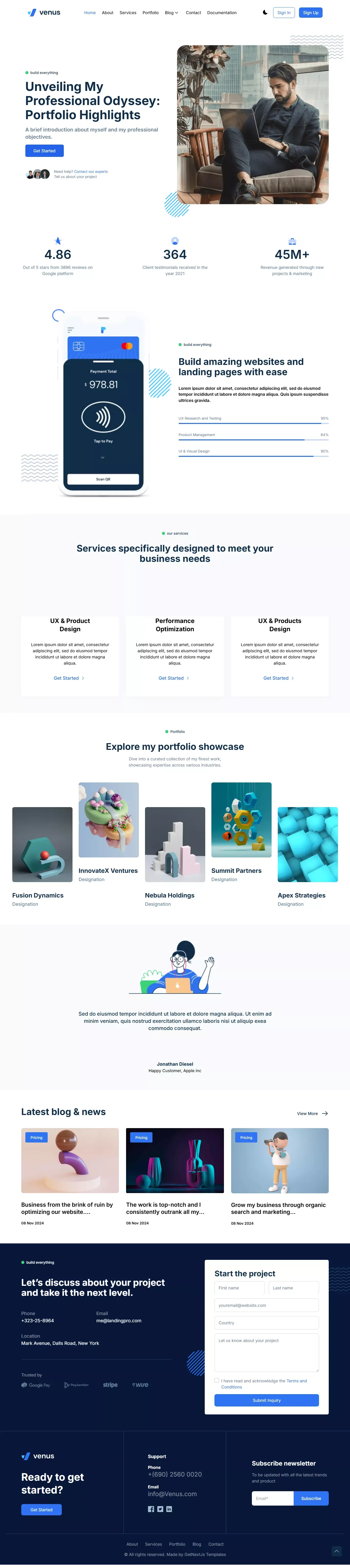 Venus NextJS Template for Portfolio & Personal Websites - Portfolio design