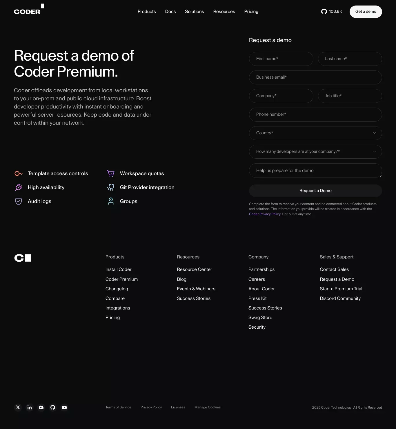 Request a Demo - Coder - Sign Up design