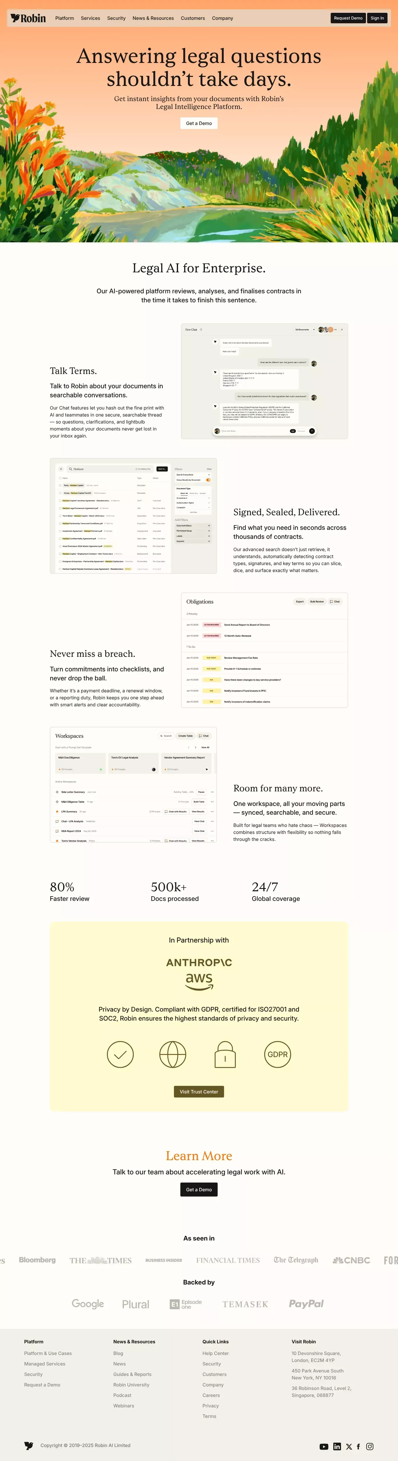 Robin | Legal AI | AI-Powered Contract Software - Landing design