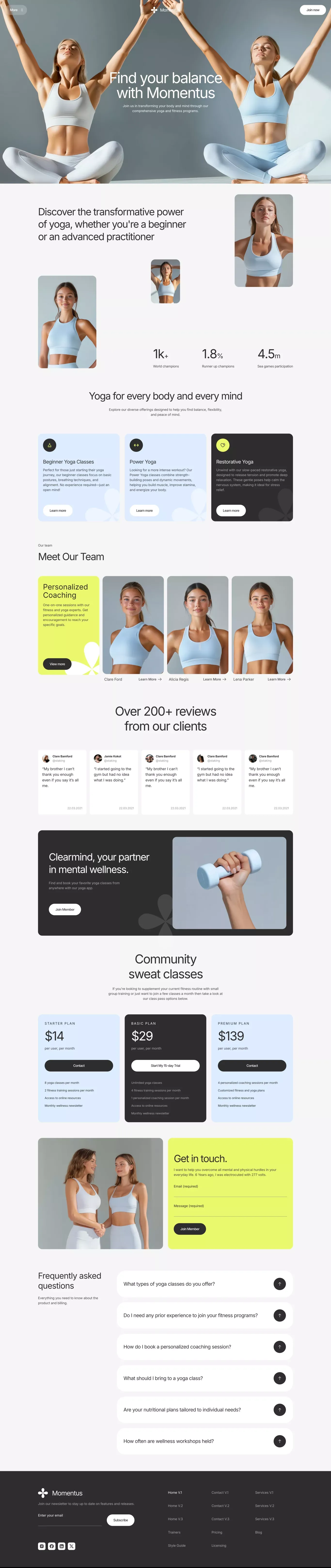 Momentus - Framer and Webflow website template - Template design
