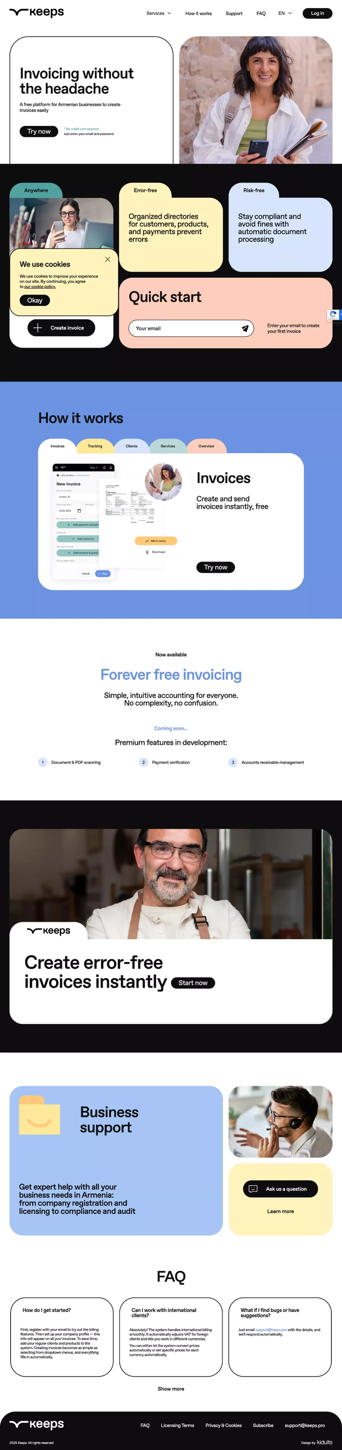 Free Invoice Generation | Keeps - Product page design
