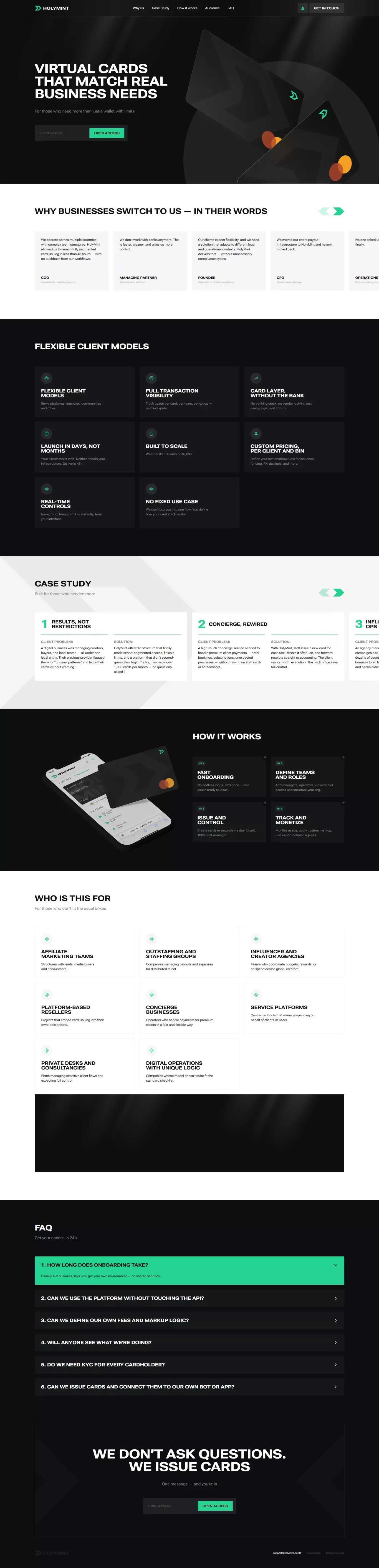 Virtual cards that match real business needs - Product page design