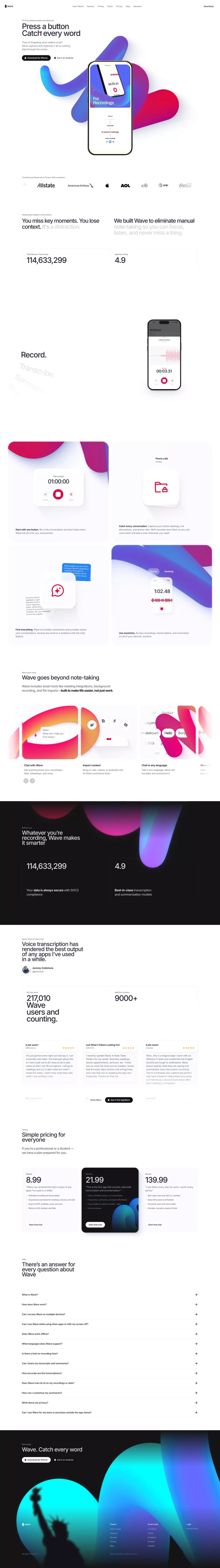 Wave - AI Note Taker - Landing design