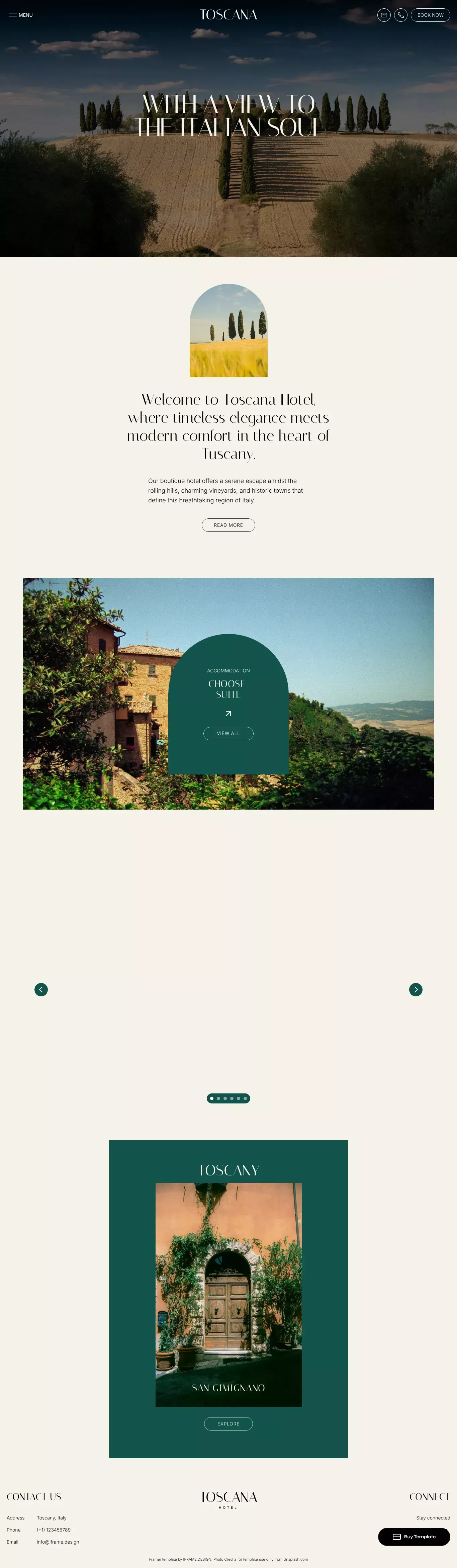 Toscana Hotel Framer Template by iframe.design - website design