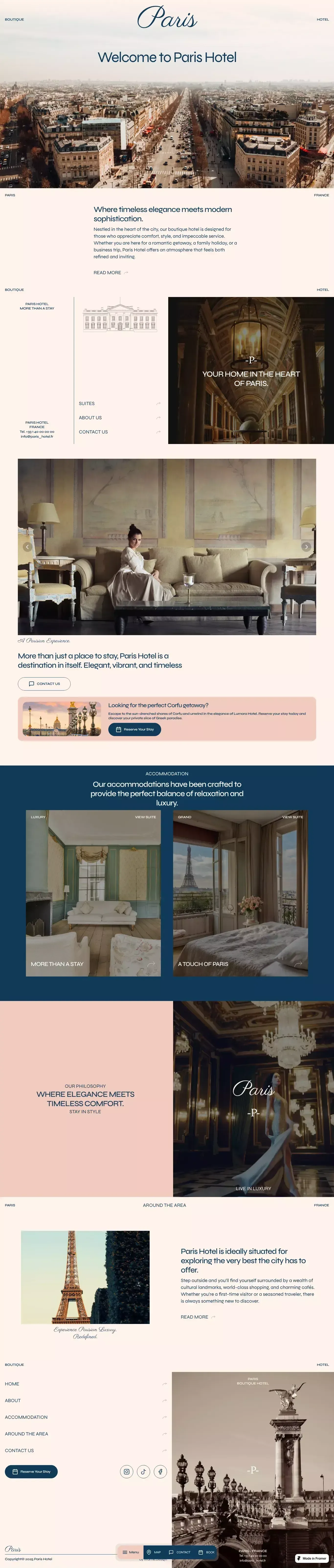 Paris Hotel Framer Website Template - website design