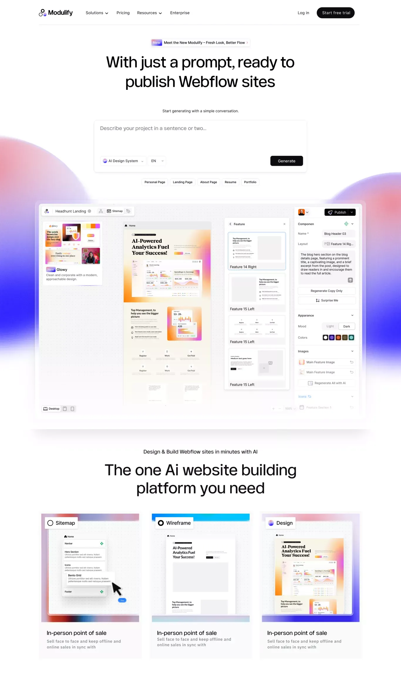 Modulify – Fastest AI Website Builder for Webflow - Landing design