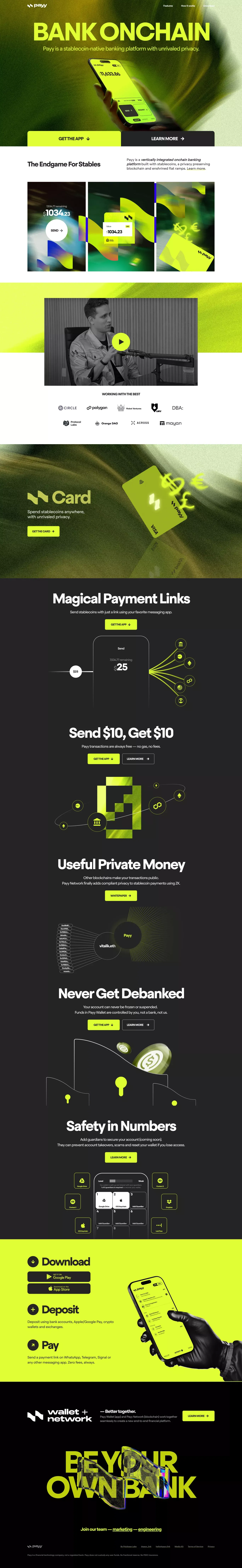 Payy - Bank onchain with stablecoins - Landing design