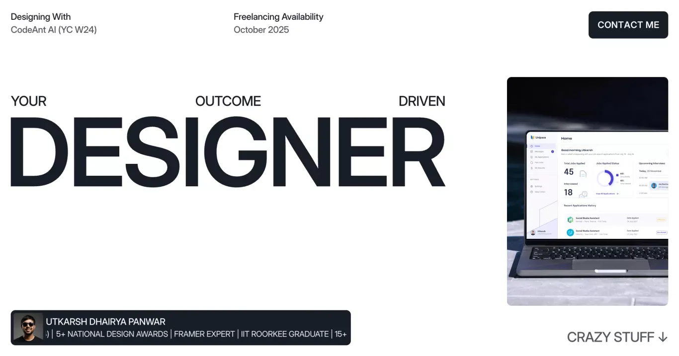 Utkarsh Dhairya Panwar - UX Designer | Framer Expert | IIT Roorkee - Portfolio design