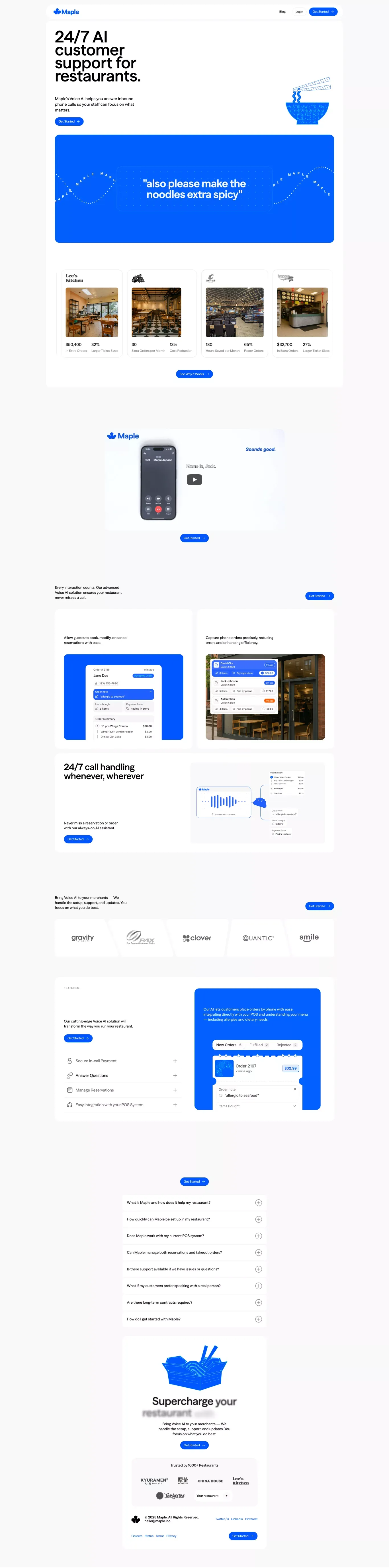 Maple | Voice AI That Answers Calls & Takes Orders for Restaurants - Landing design