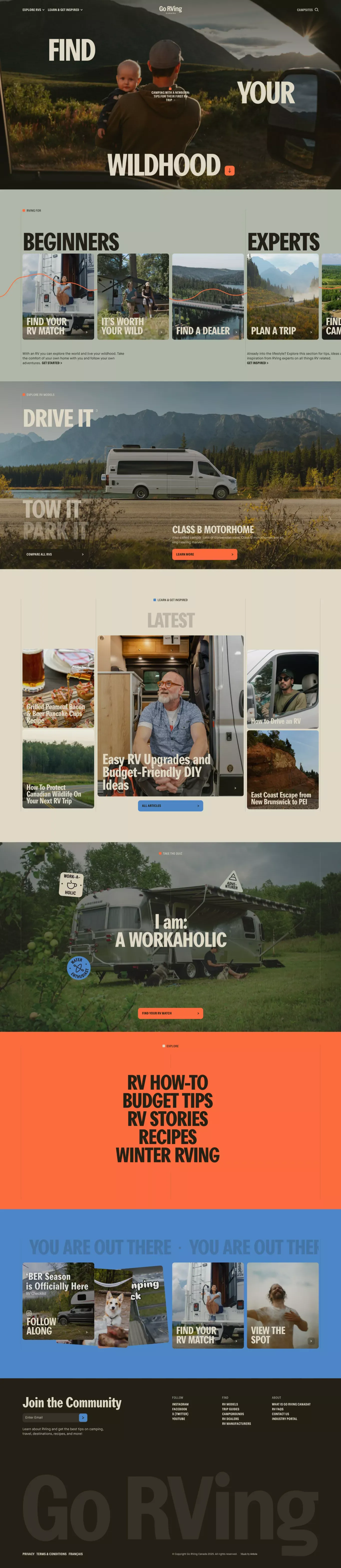 Go RVing Canada: RV dealers, Campgrounds and Trip Guides - Landing design