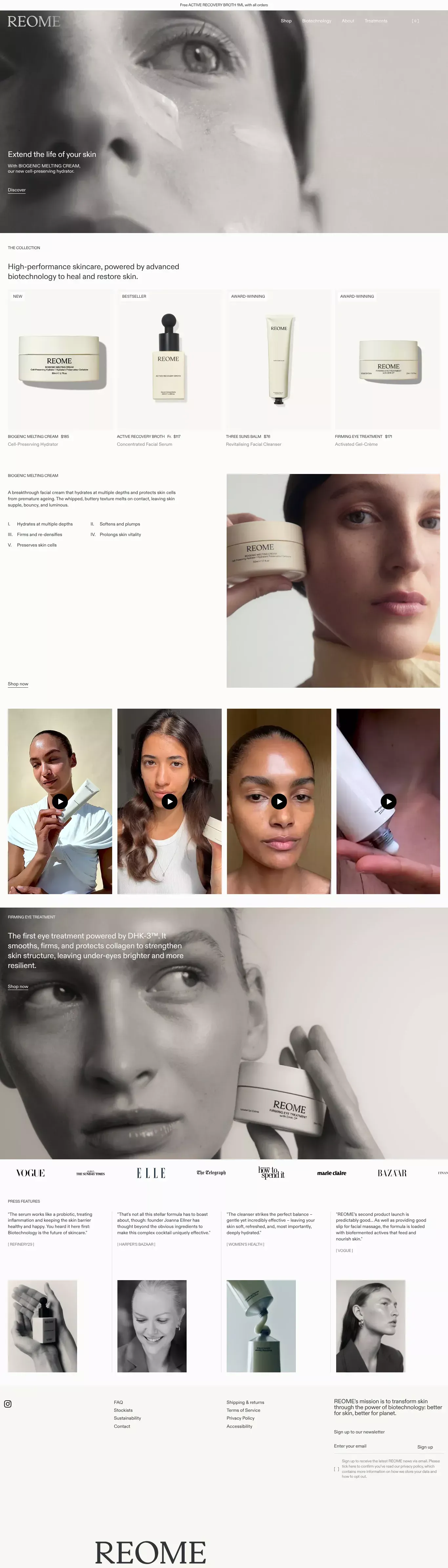 REOME | Advanced skincare powered by biotechnology - Ecommerce design