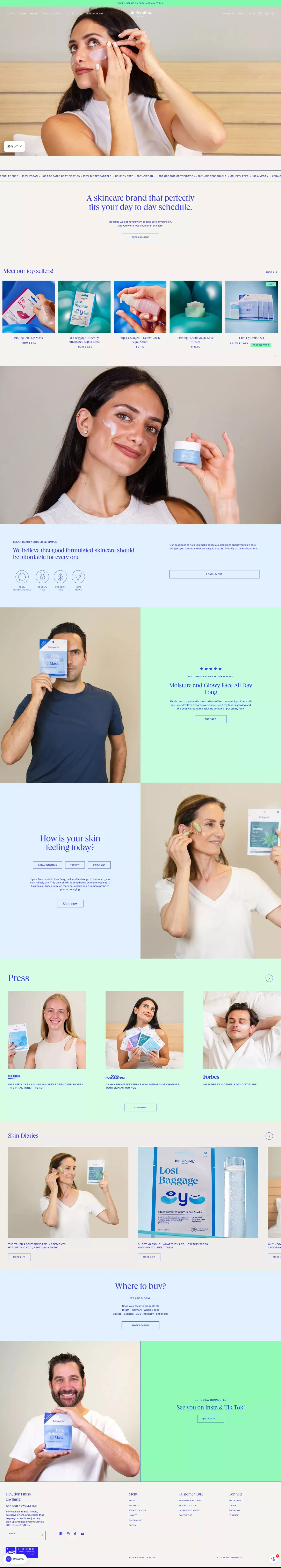BioRepublic SkinCare | Face Mask Sheets | Vegan Skincare - Ecommerce design
