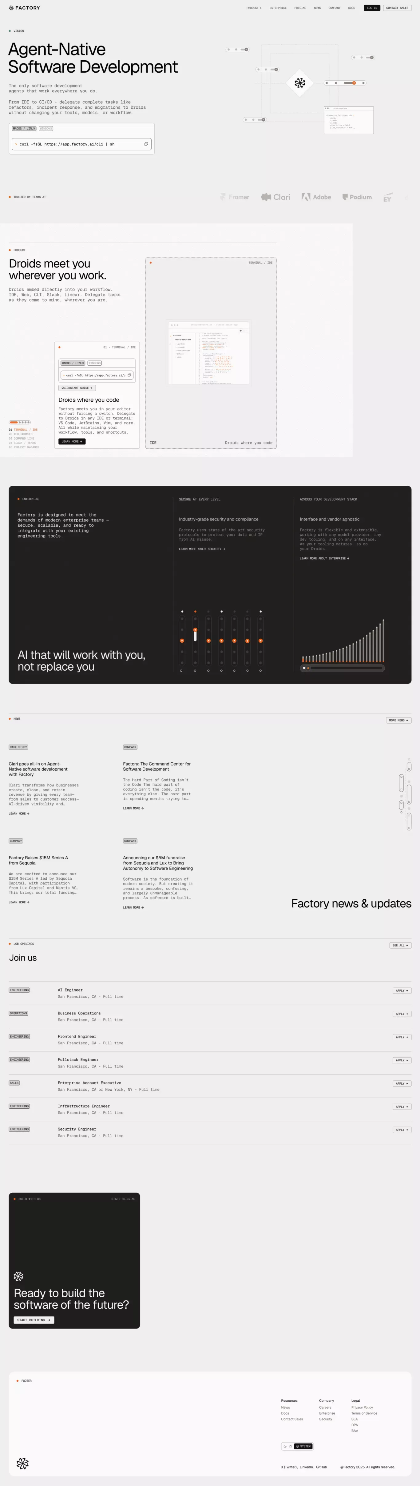 Factory | Agent-Native Software Development - Landing design