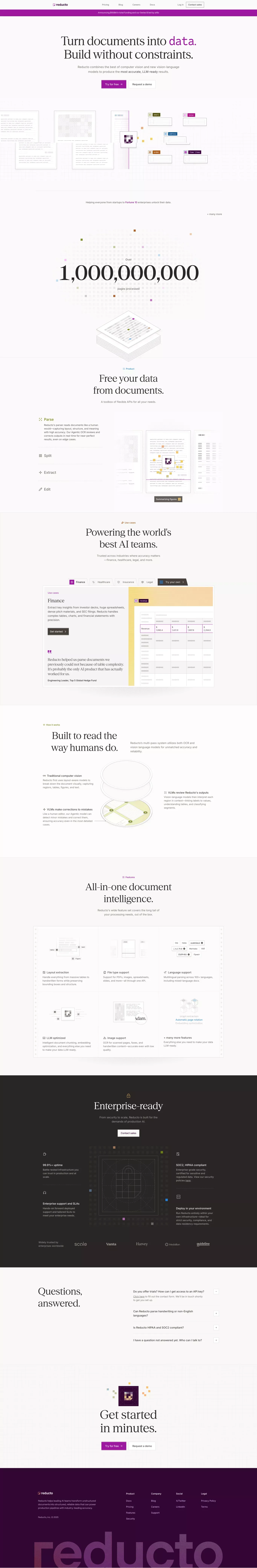 Reducto: AI document parsing & extraction software - Landing design