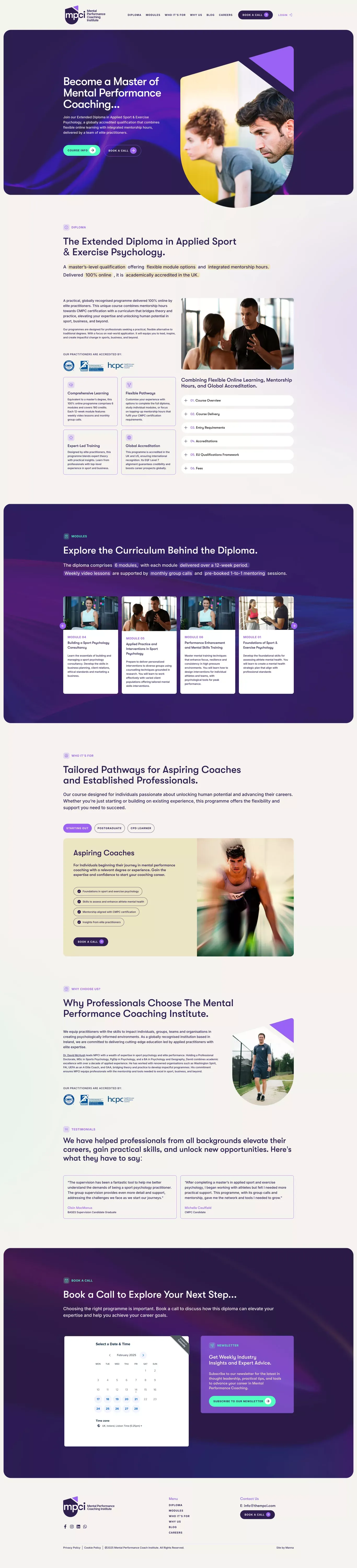 Become a Certified Mental Performance Coach | Online Diploma The Mental Performance Coaching Institute - Landing design