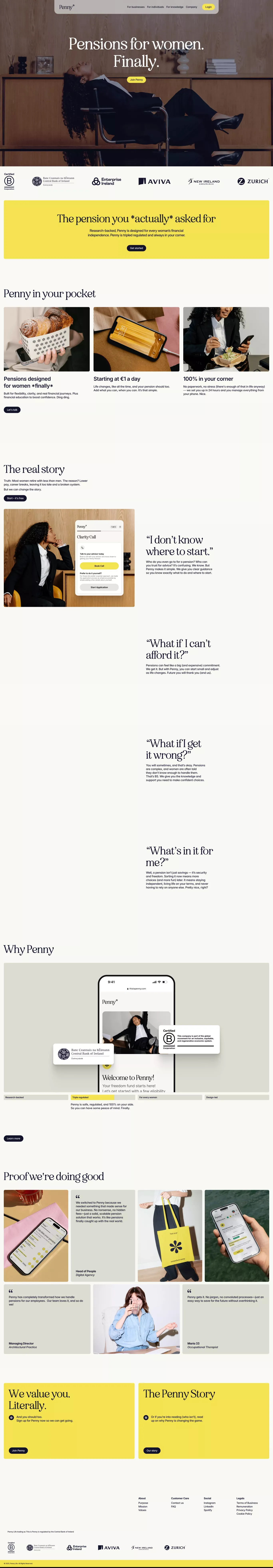 Penny | The Pension You Actually Asked For | Women's Pension Solution - Landing design