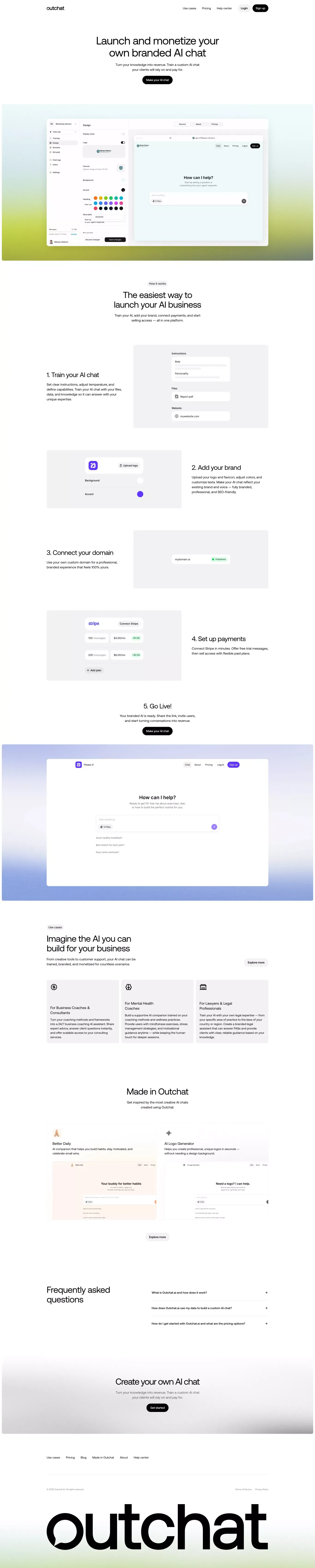 Outchat | Create Your Branded AI Chat - Landing design
