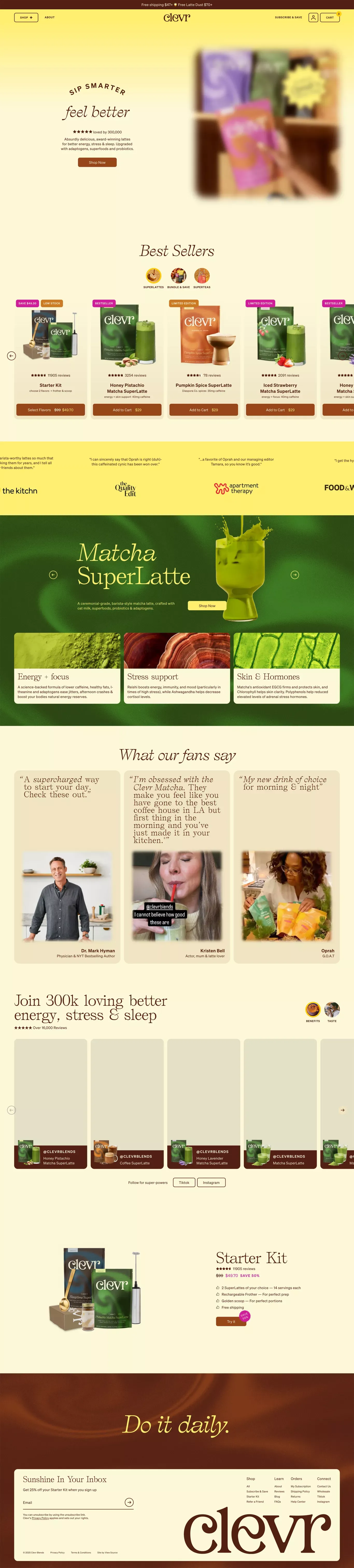 Clevr Blends | Superfood Lattes and Teas - Ecommerce design