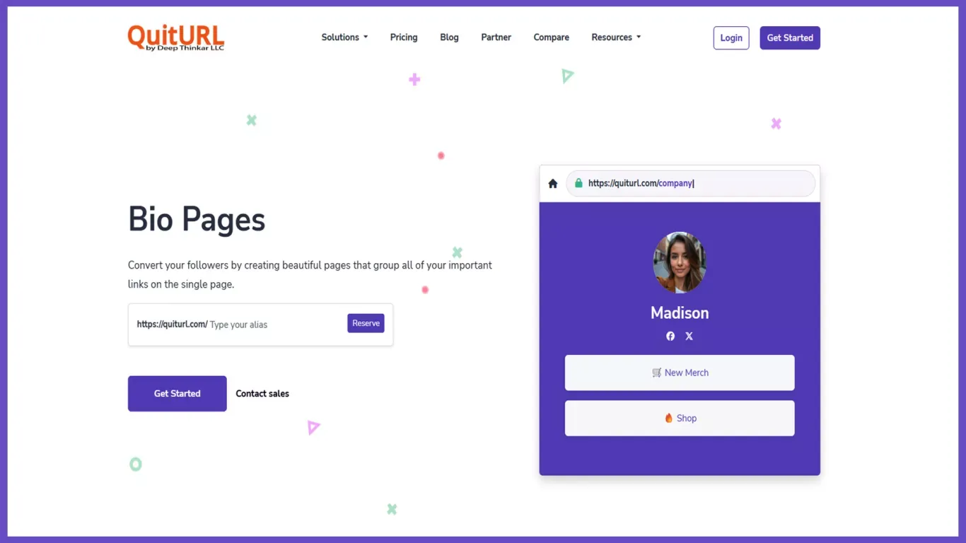 Bio Pages - QuitURL - Landing design