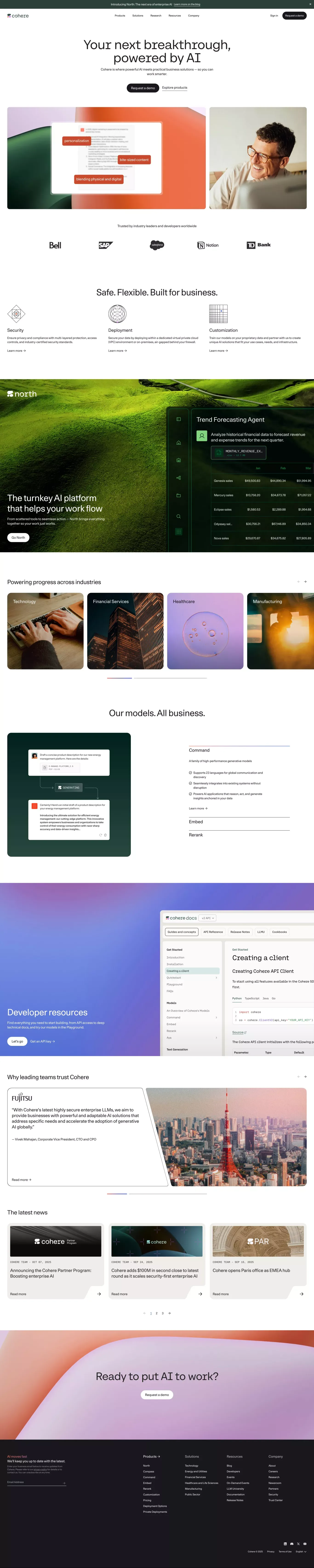 Enterprise AI: Private, Secure, Customizable | Cohere - Landing design