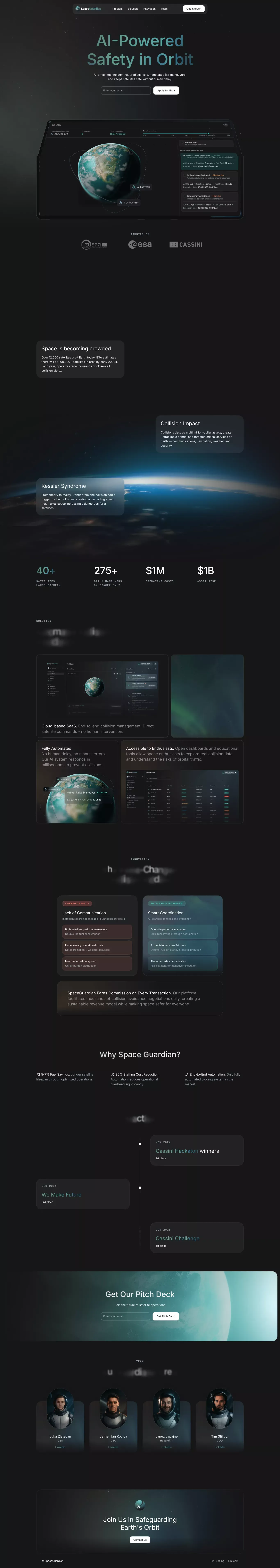 AI-Powered Satellite Safety & Collision Avoidance ✦ SpaceGuardian - Landing design