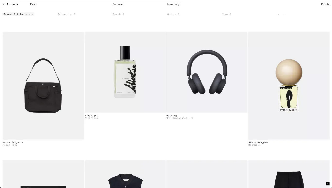 Artifacts — Curate, connect and discover meaningful objects. - Product listing design