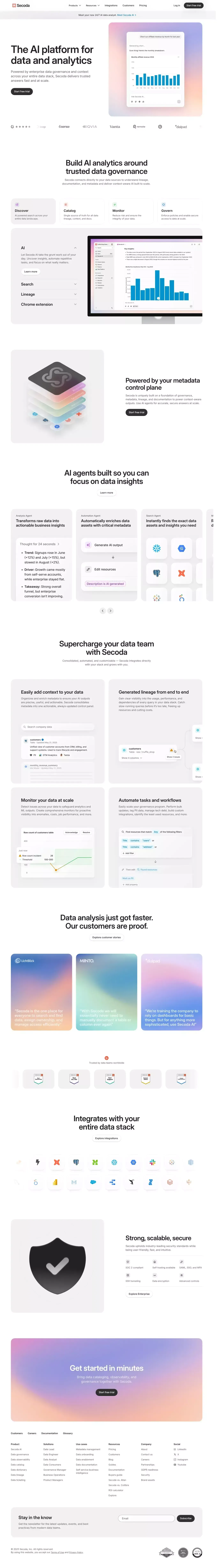 Secoda - The AI platform for data and analytics - Landing design