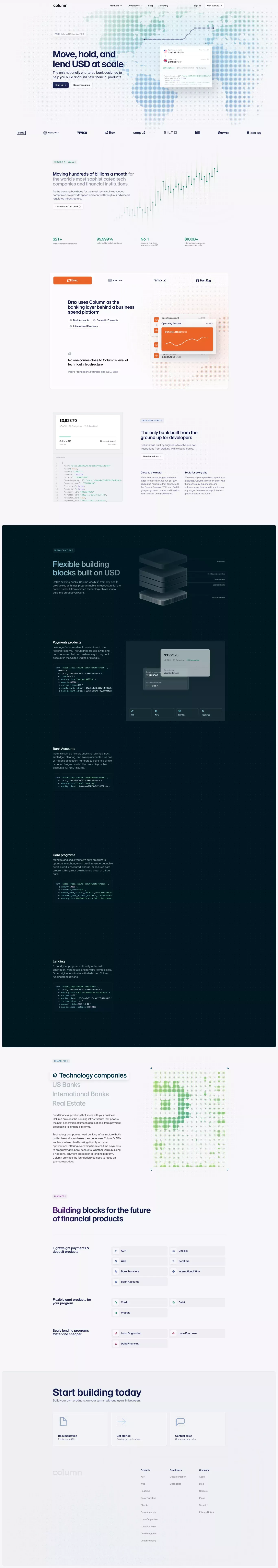 Column — The developer infrastructure bank - Landing design