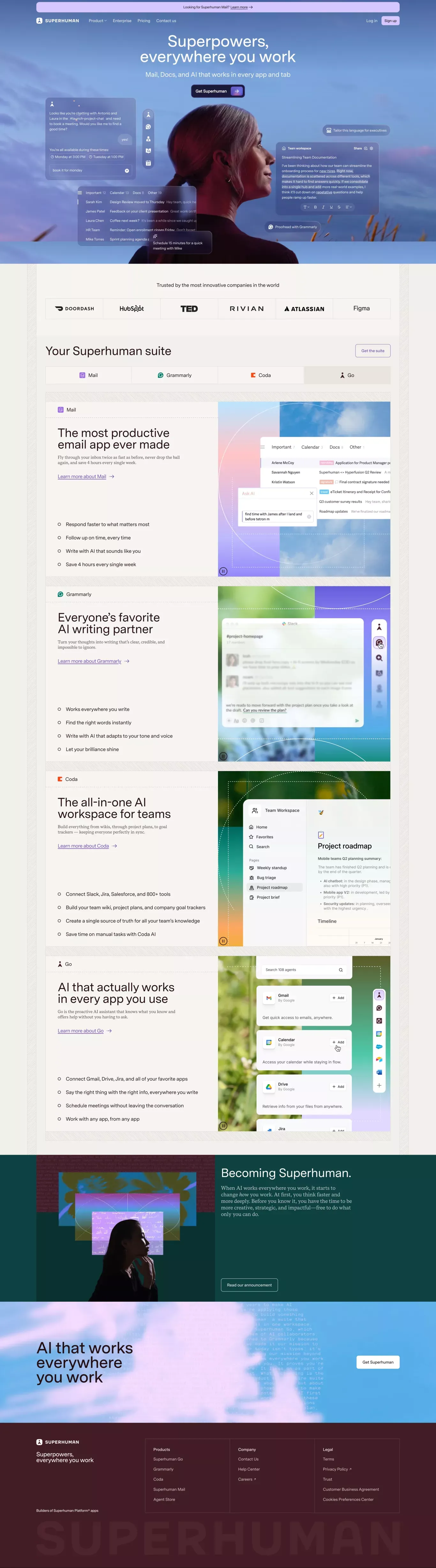 Superhuman: Mail, Docs, and AI That Work Everywhere - Landing design