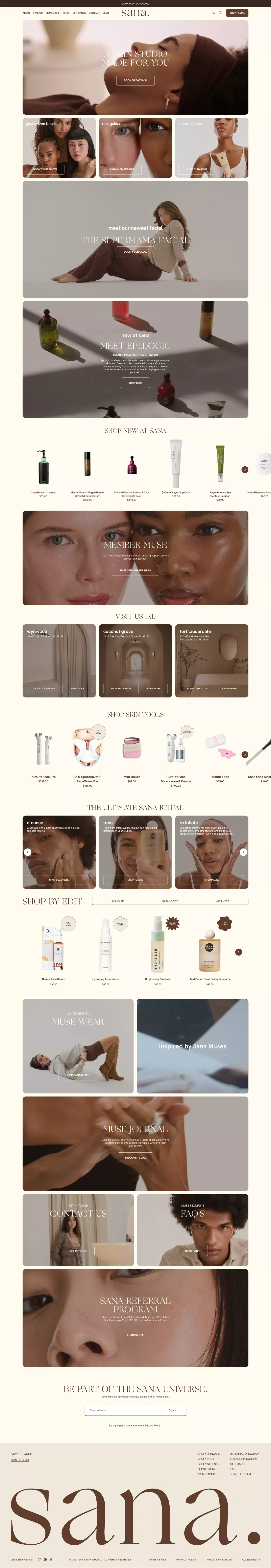 Sana Skin Studio | Best Facial in Miami – Sana | Your Home For Self Care - Ecommerce design