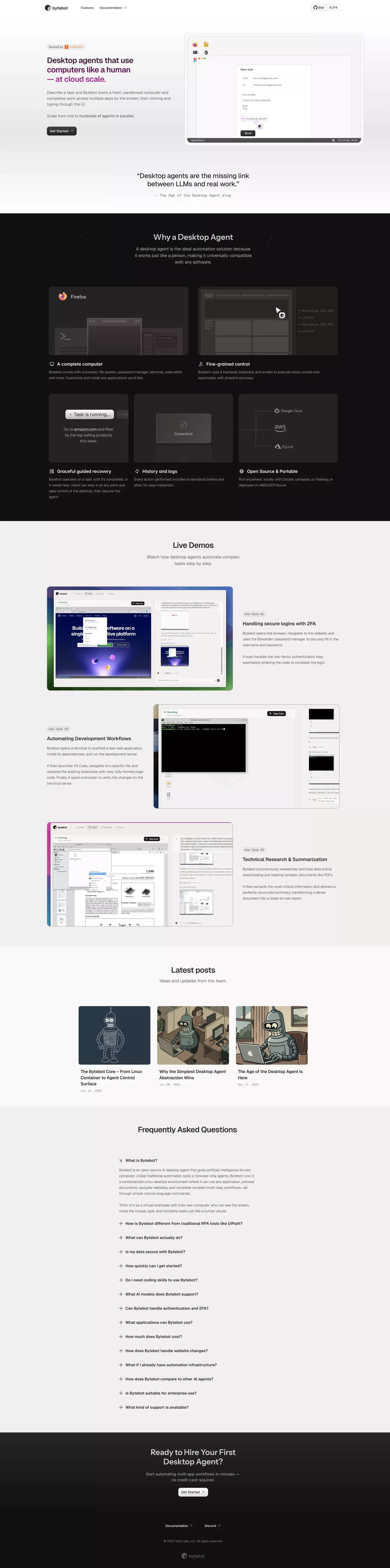 Bytebot - Desktop agents that use computers like a human â at cloud scale. - Landing design