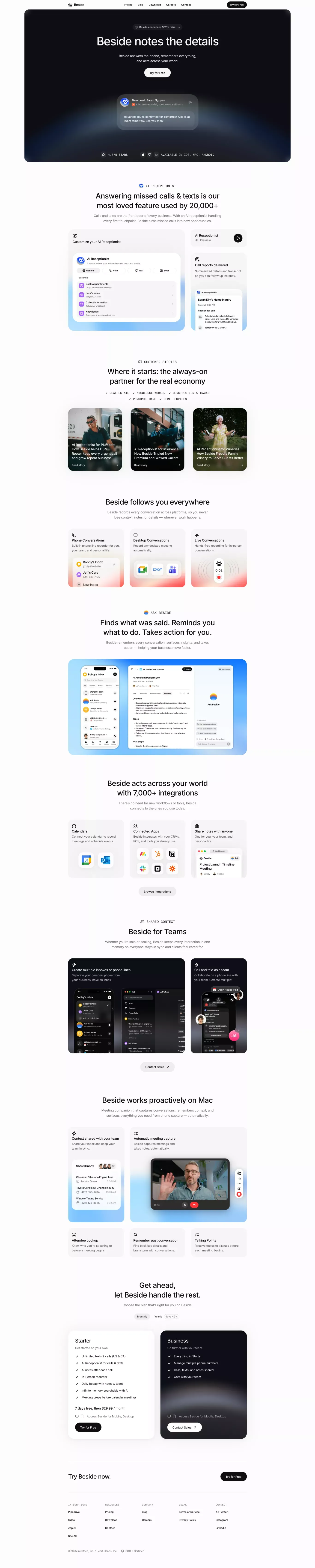 Beside - Landing design