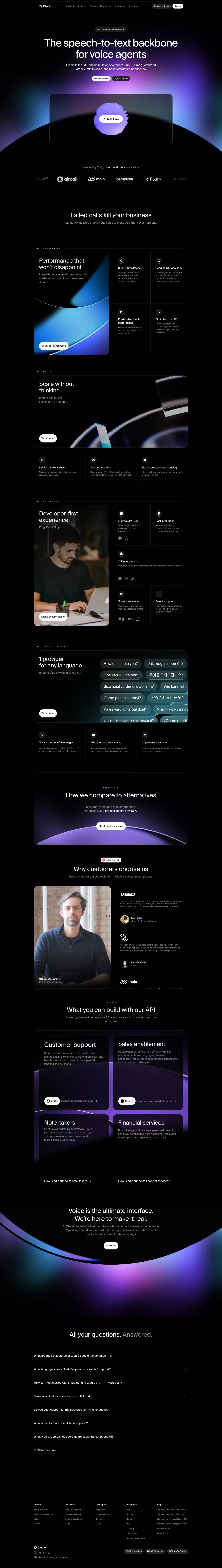 Gladia | Audio Transcription API - Landing design
