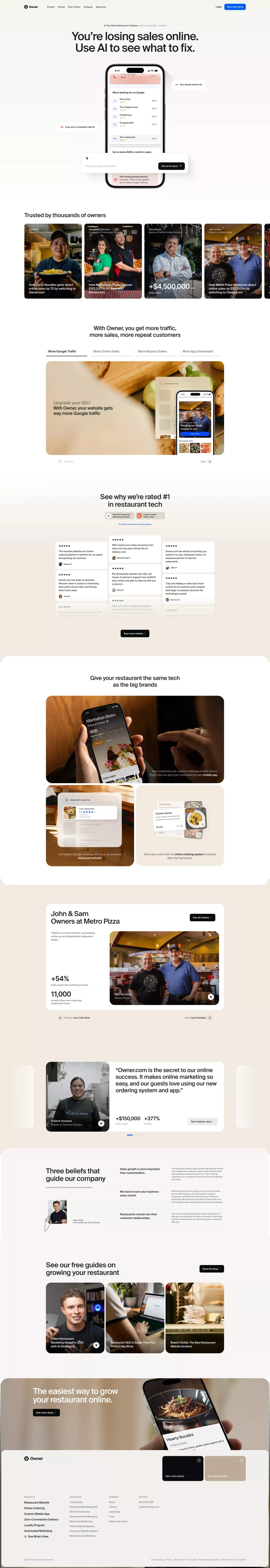 Online Ordering and Restaurant Marketing System | Owner.com - Landing design
