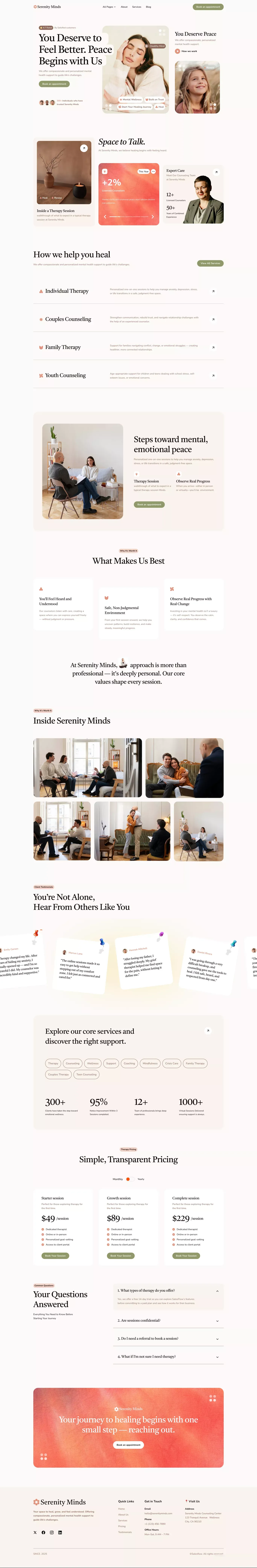 Serenity - Mental Health Counselling Framer Template - Template design
