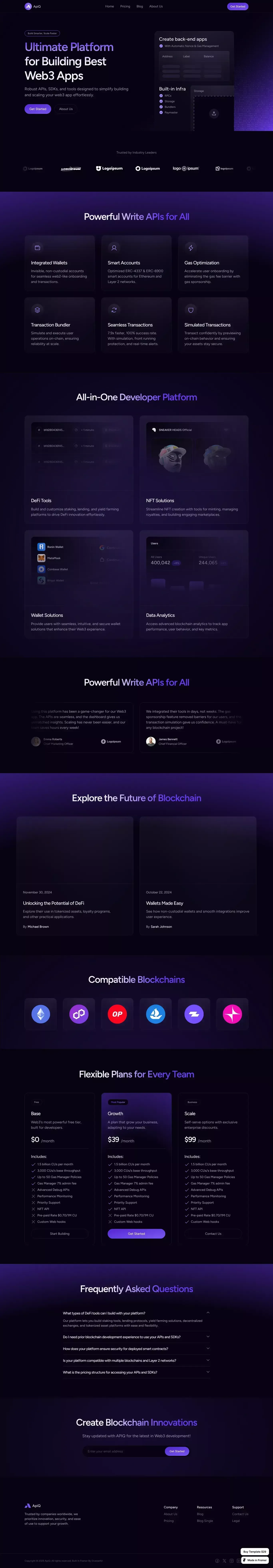 APIQ - Web3 Blockchain Template - Template design