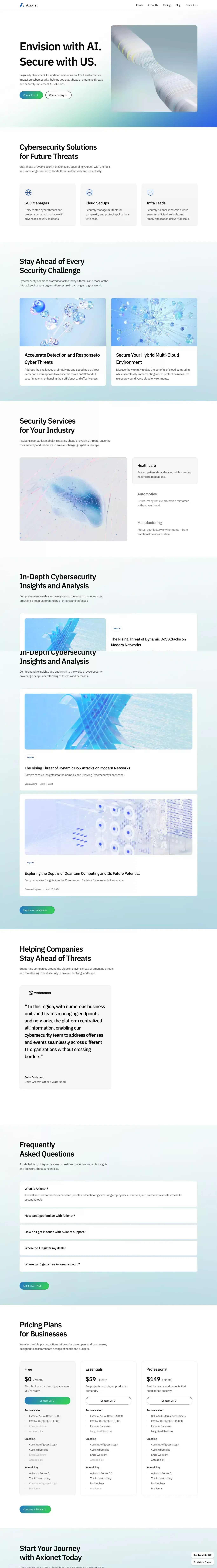 Axionet - AI Cyber Security Startup Template - Template design