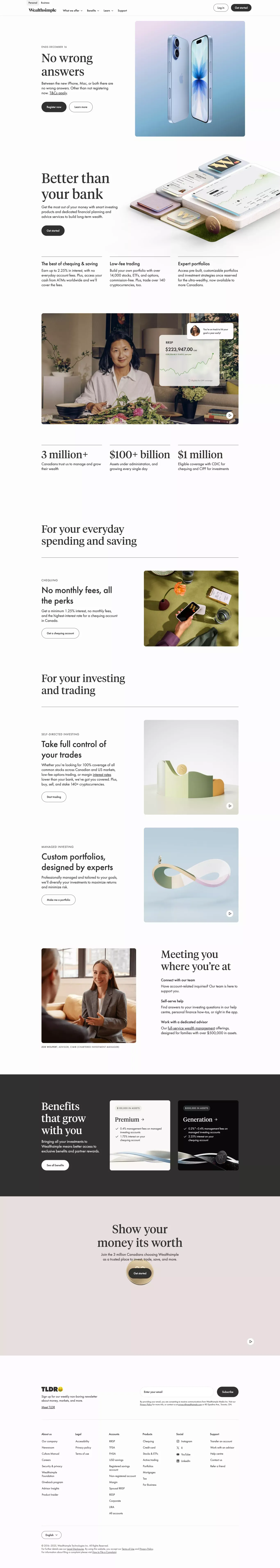 Wealthsimple: Better than your bank - Landing design