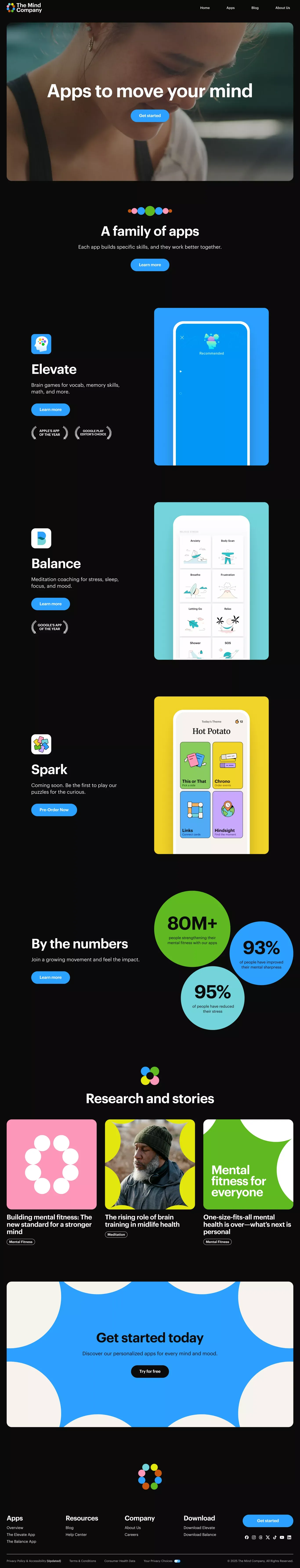 Mental Fitness Apps for Every Mind | The Mind Company - Landing design