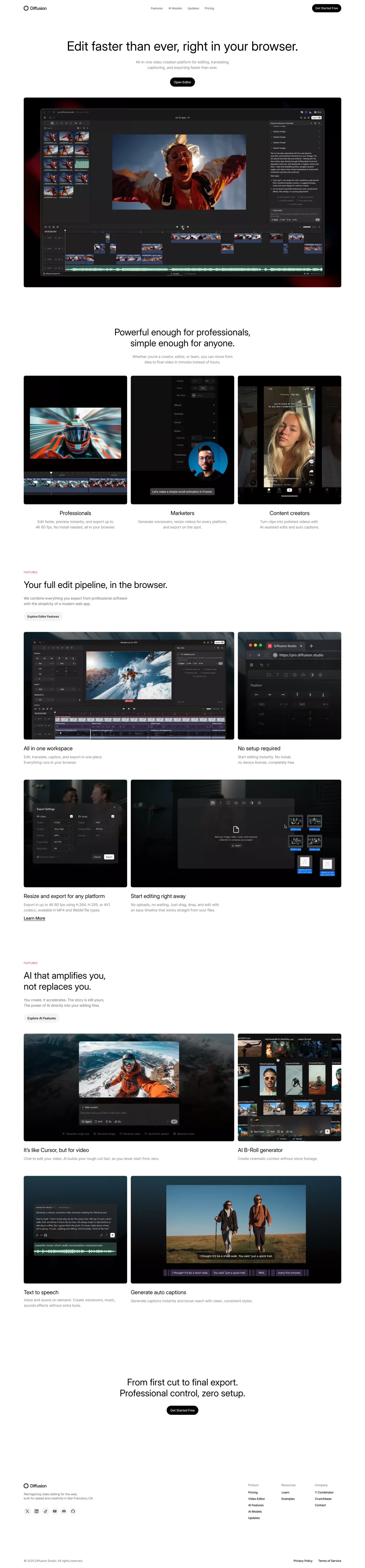 Diffusion Studio - Edit faster than ever, right in your browser. - Landing design
