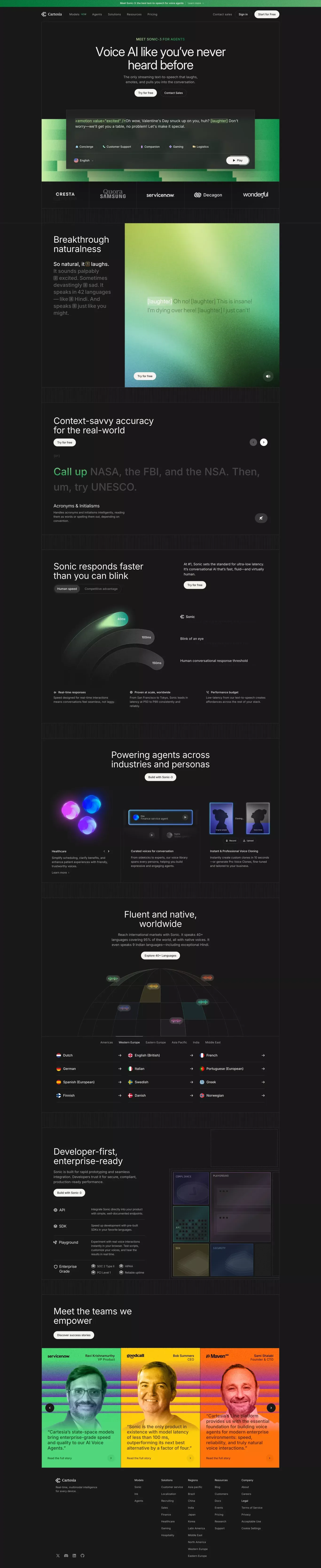 Real-time TTS API with AI laughter and emotion | Cartesia Sonic-3 - Landing design