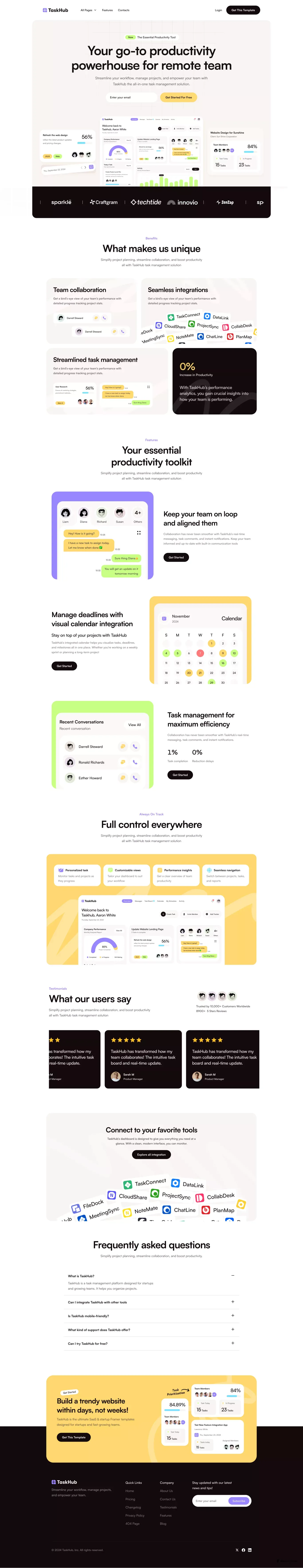 TaskHub - Framer SaaS Template - Template design