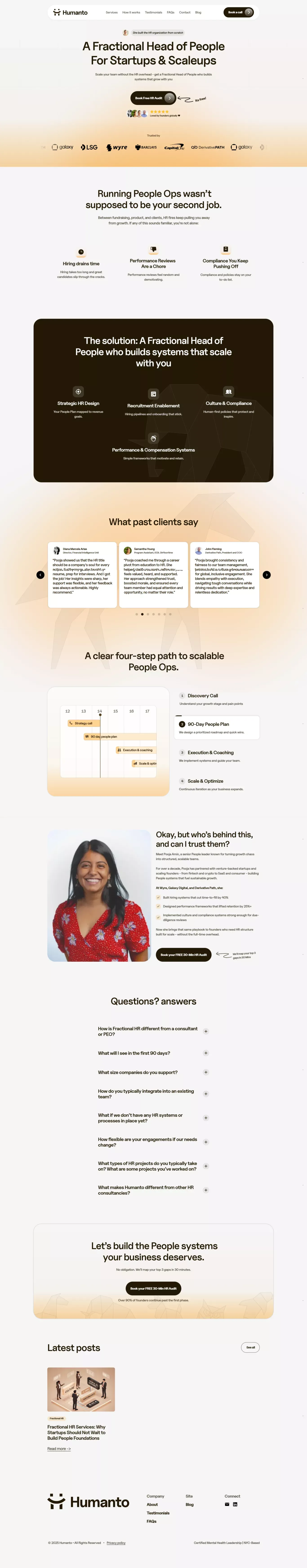 Fractional Head of People for Startups | Humanto - Landing design