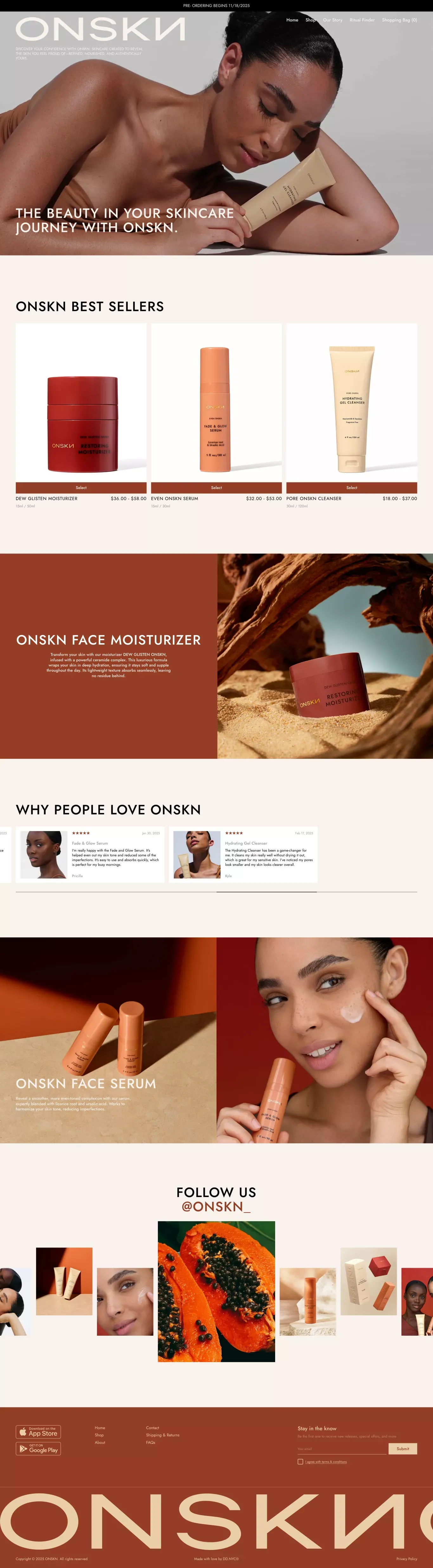 ONSKN Best Skincare Brand | Discover Personalized Skincare - Ecommerce design