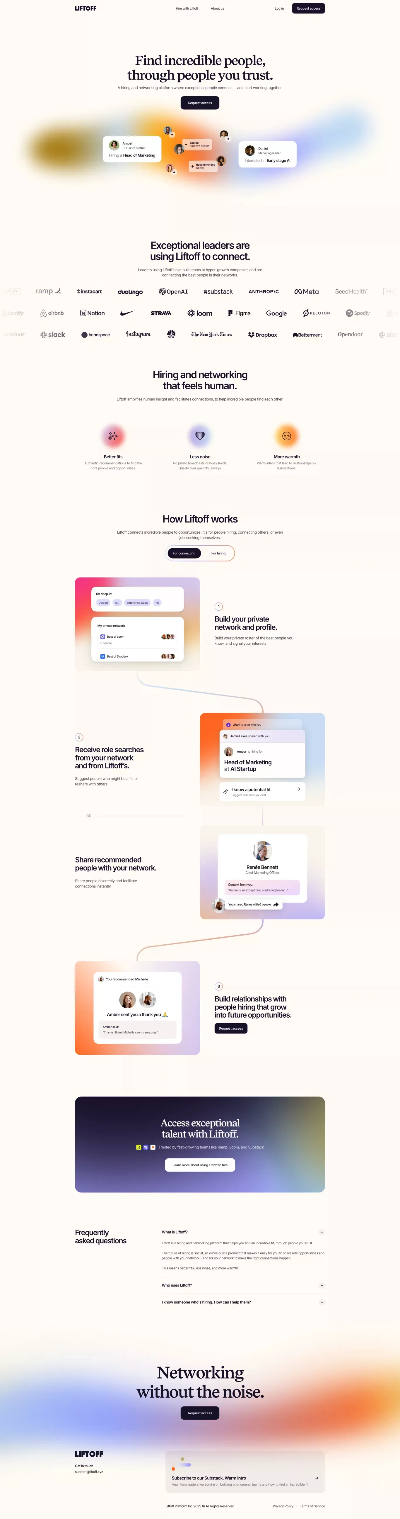 Liftoff | Find incredible people, through people you trust - Landing design