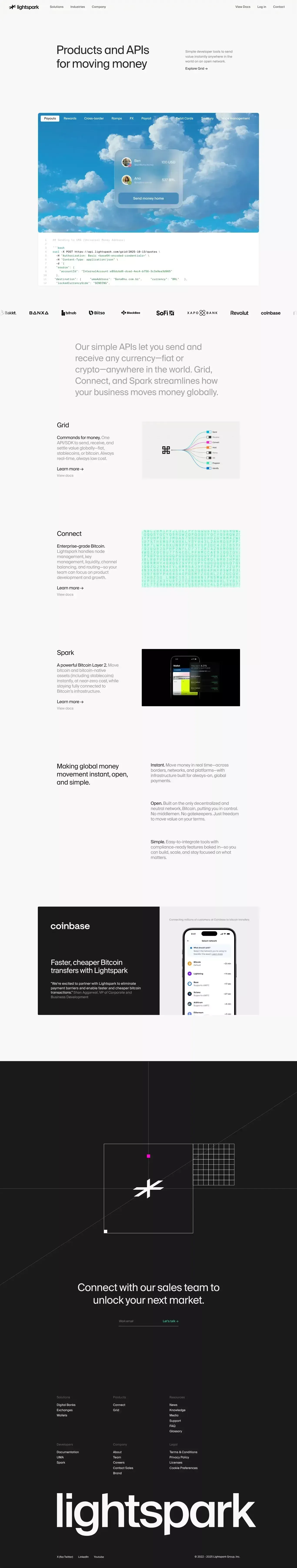 Global Payments Platform for Instant Bitcoin Transfers - Landing design