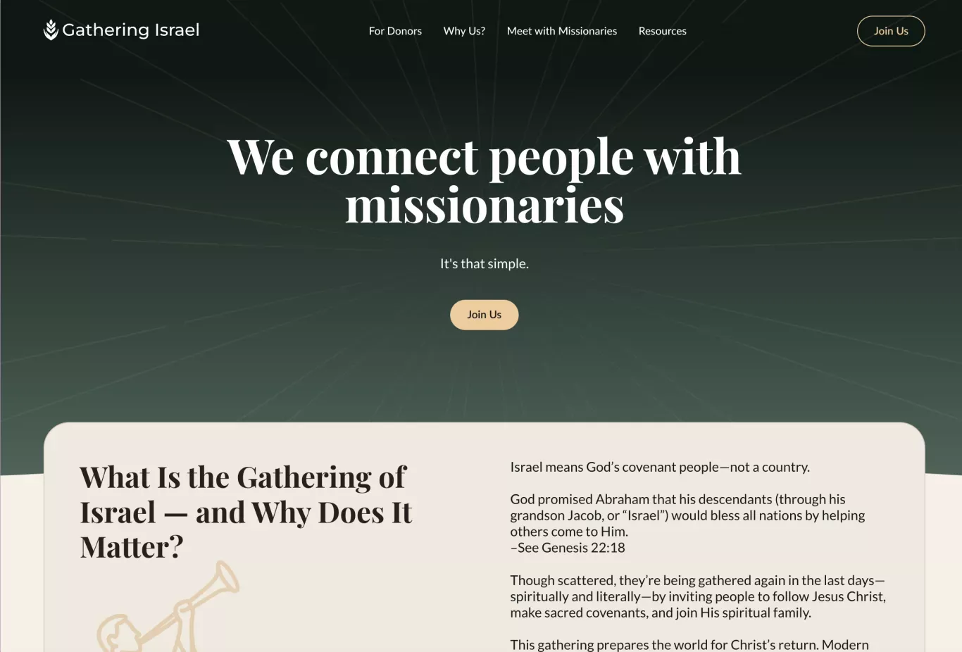 Gathering Israel – We’re connecting people with missionaries! - Landing design